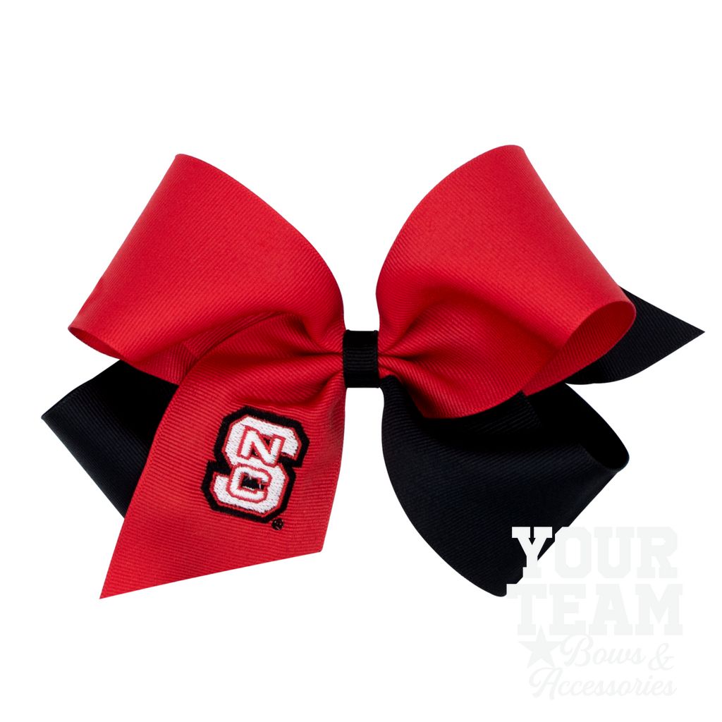 King North Carolina State Two-Tone Embroidered Hair Bow - NORTH CAROLINA STATE