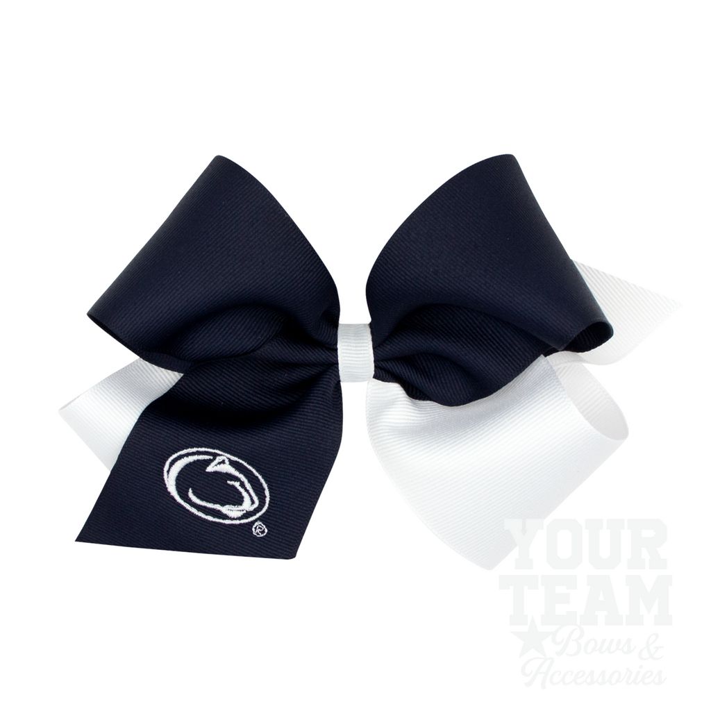 King Two-tone Grosgrain Hair Bow with Embroidered Collegiate Logo - PENN STATE