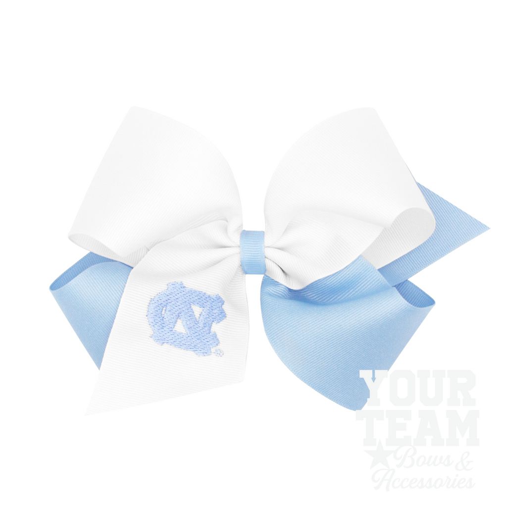 King North Carolina Two-Tone Embroidered Hair Bow - UNIVERSITY NORTH CAROLINA
