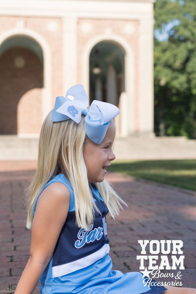 King North Carolina Two-Tone Embroidered Hair Bow