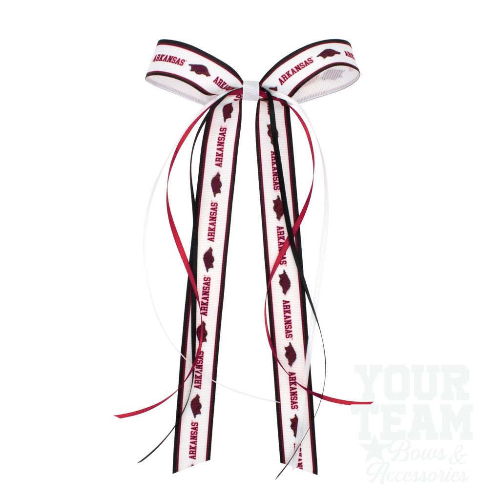 Pair of Arkansas Logo Ribbon Boot Bows with Streamers - ARKANSAS