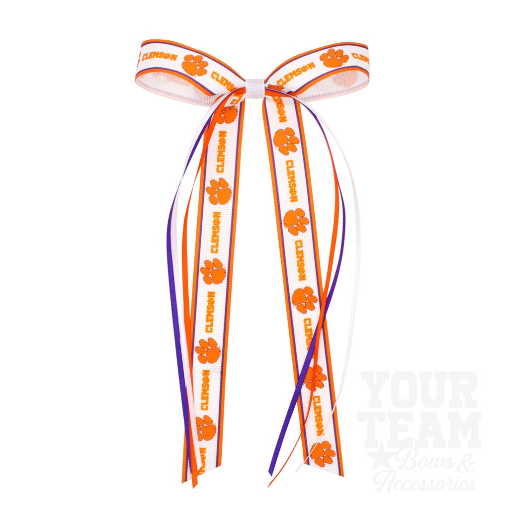 Pair of Clemson Logo Ribbon Boot Bows with Streamers - CLEMSON