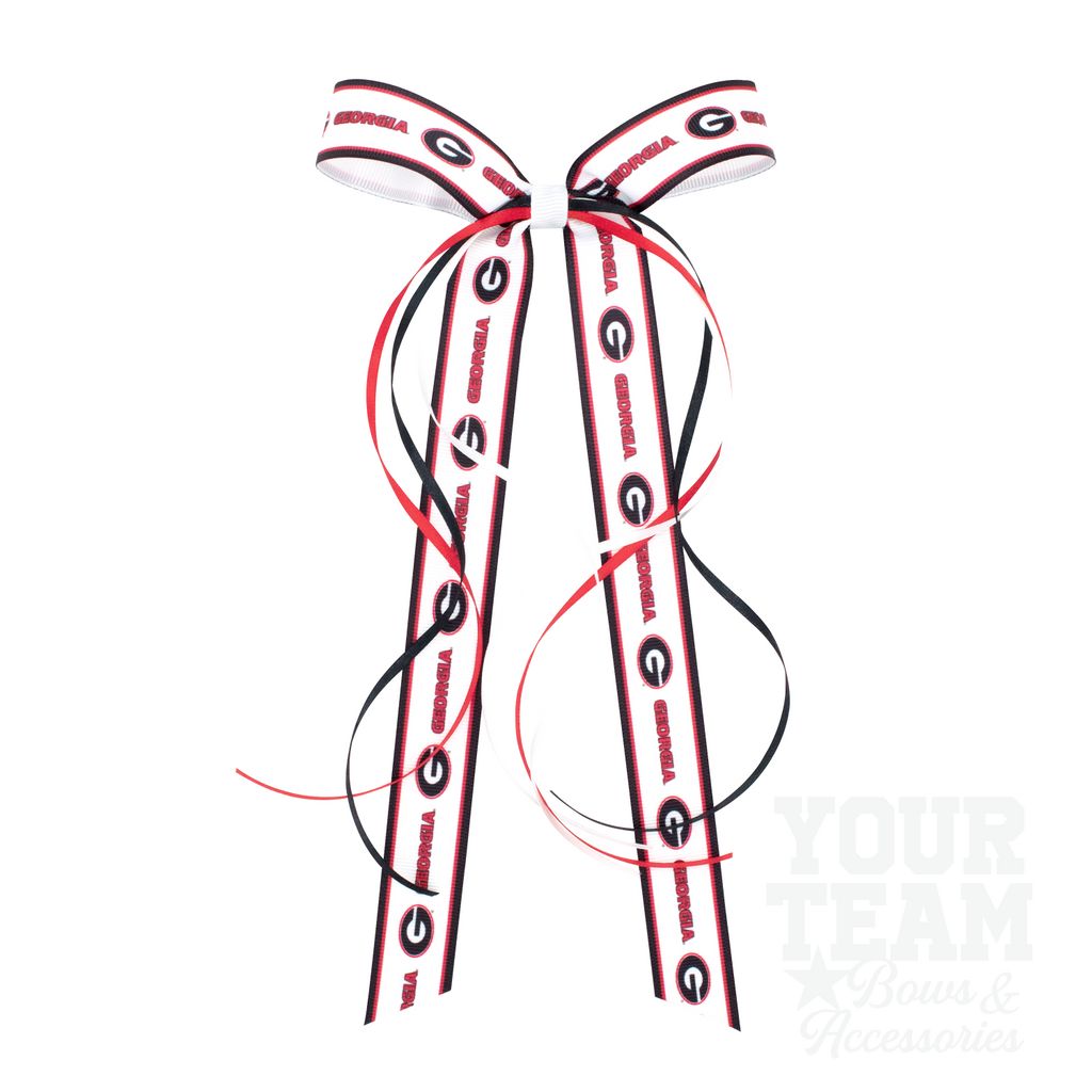 Pair of Georgia Logo Ribbon Boot Bows with Streamers - GEORGIA