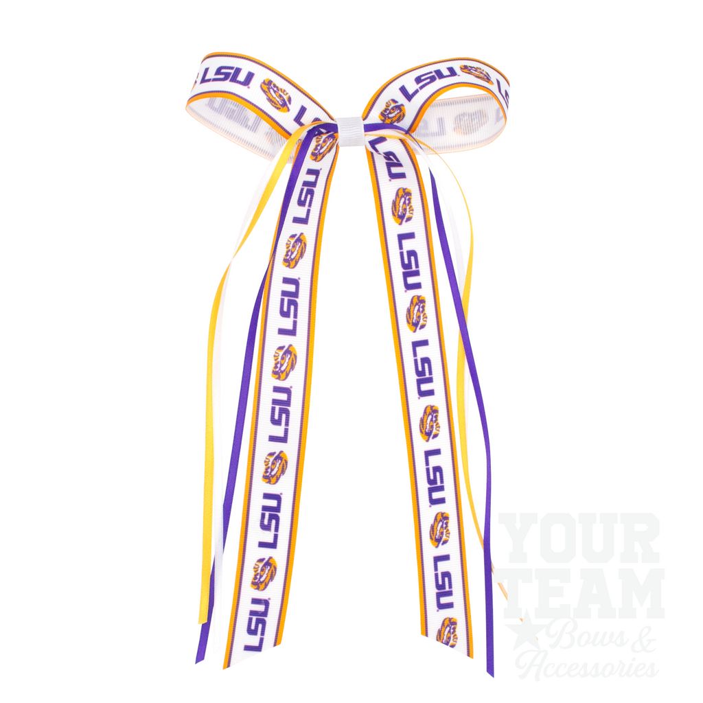 Pair of Louisiana State Logo Ribbon Boot Bows with Streamers - LOUISIANA STATE