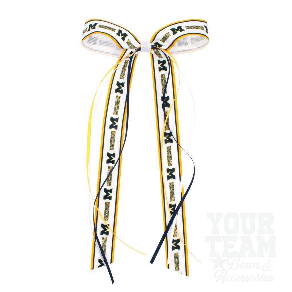 Pair of Michigan Logo Ribbon Boot Bows with Streamers - MICHIGAN