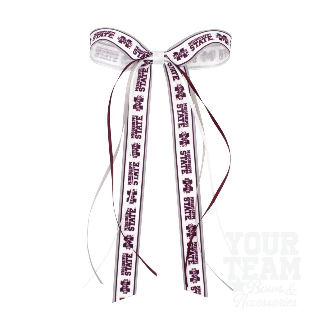 Pair of Mississippi State Logo Ribbon Boot Bows with Streamers - MISSISSIPPI STATE