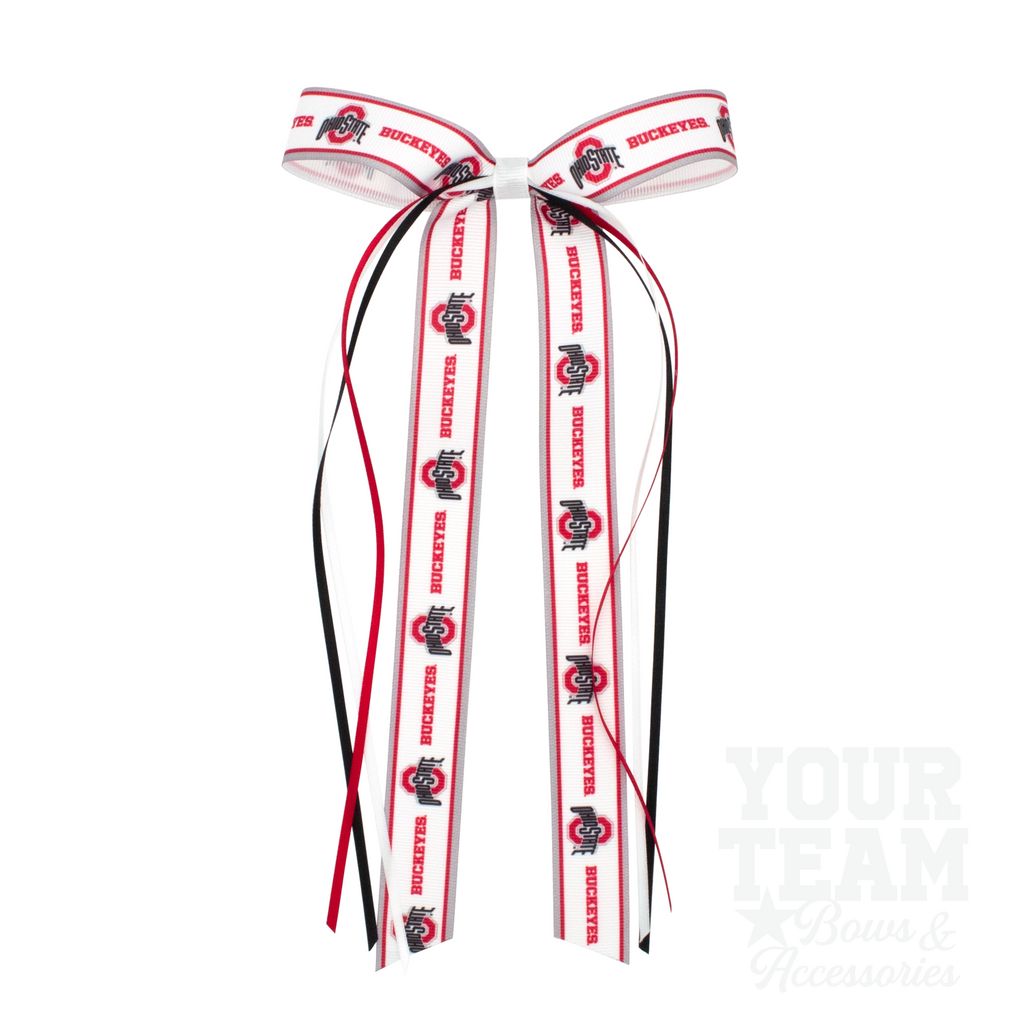 Pair of Ohio State Logo Ribbon Boot Bows with Streamers - OHIO STATE