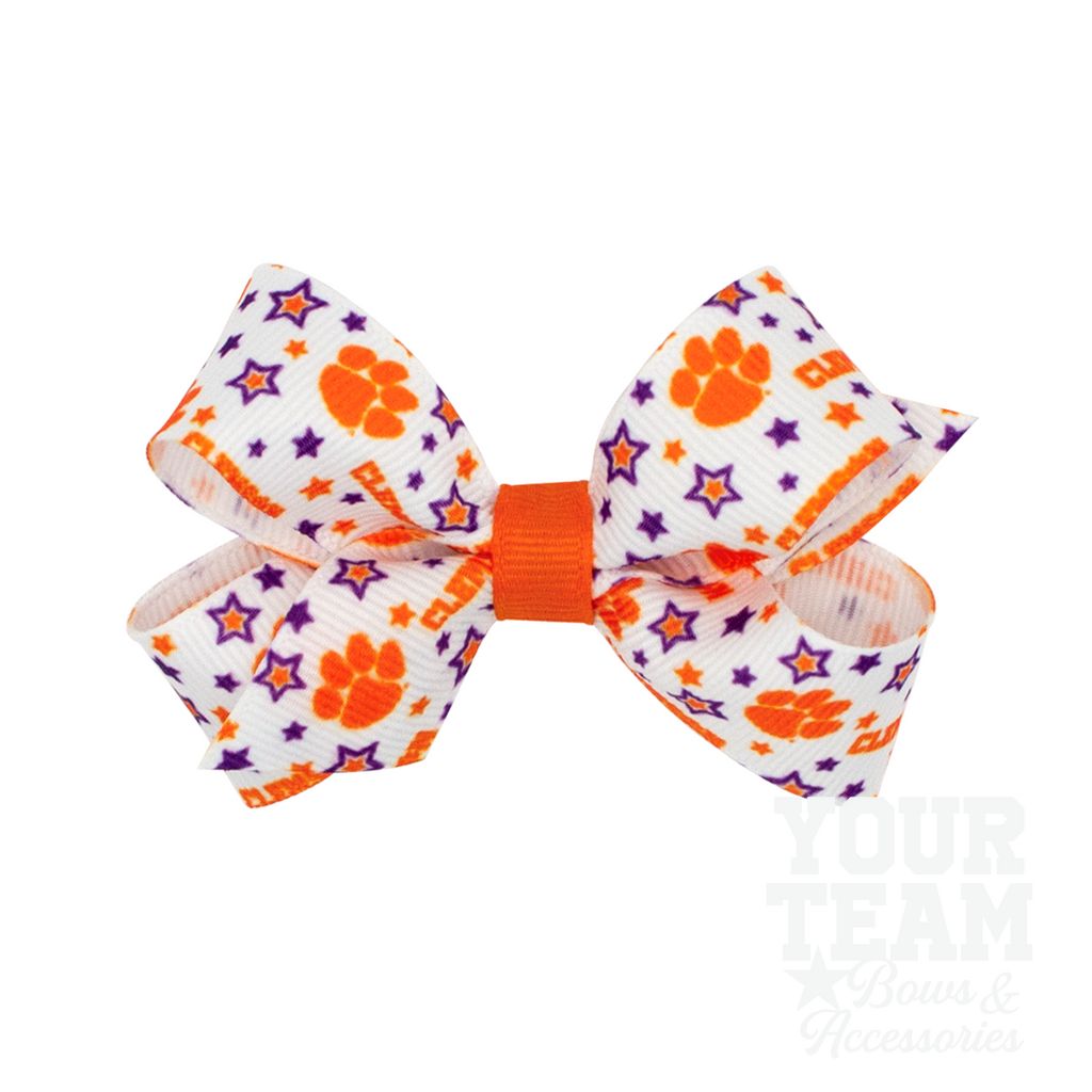 Mini Clemson Logo Print Hair Bow - CLEMSON