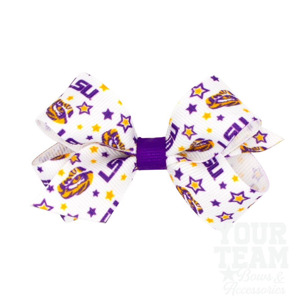 Mini Louisiana State Logo Print Hair Bow - LOUISIANA STATE