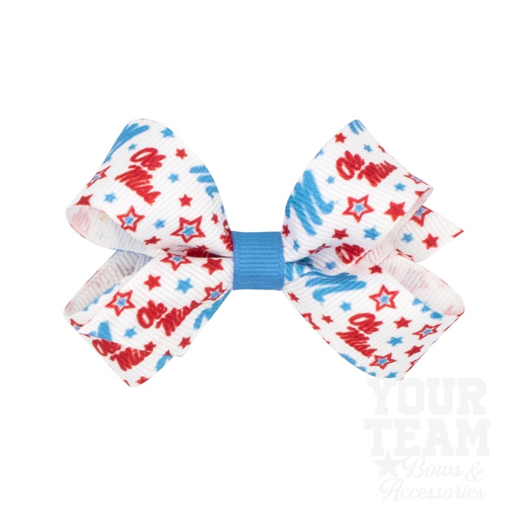 Mini Ole Miss Logo Print Hair Bow - MISSISSIPPI 3 (CAP)