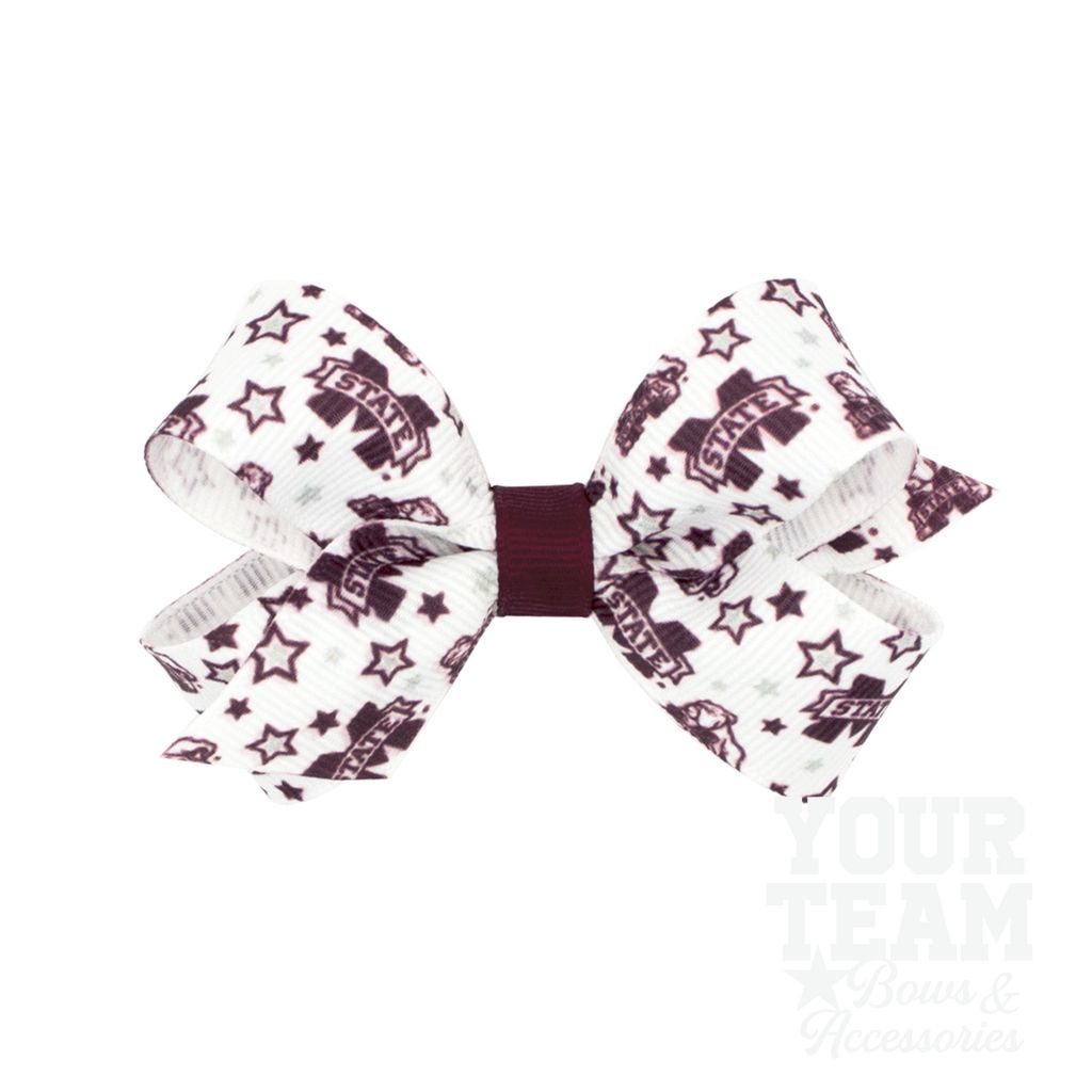 Mini Mississippi State Logo Print Hair Bow - MISSISSIPPI STATE