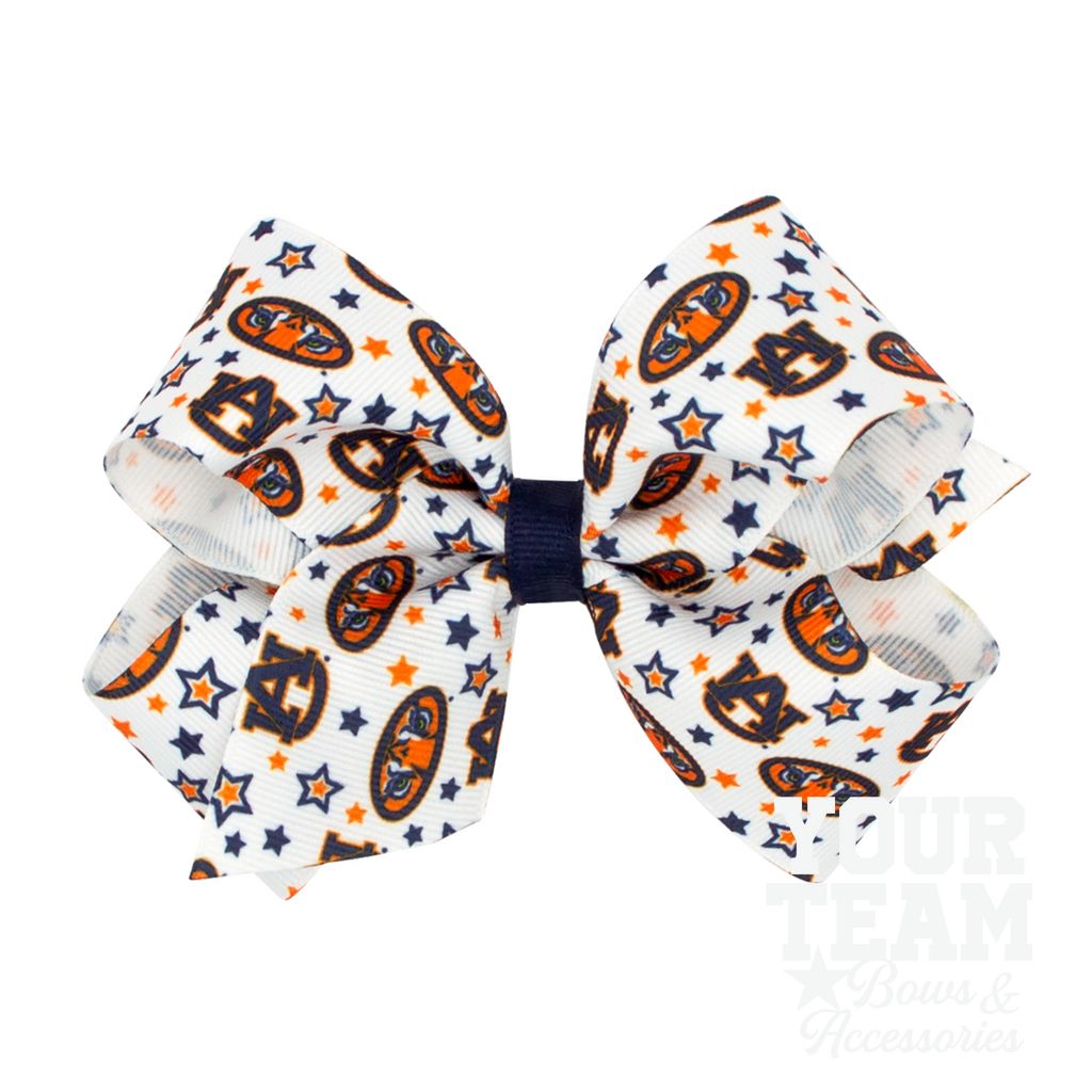 Medium Auburn Logo Print Hair Bow - AUBURN
