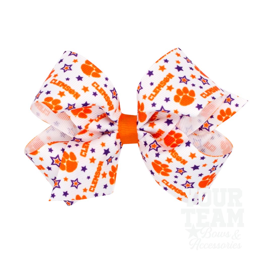 Medium Clemson Logo Print Hair Bow - CLEMSON