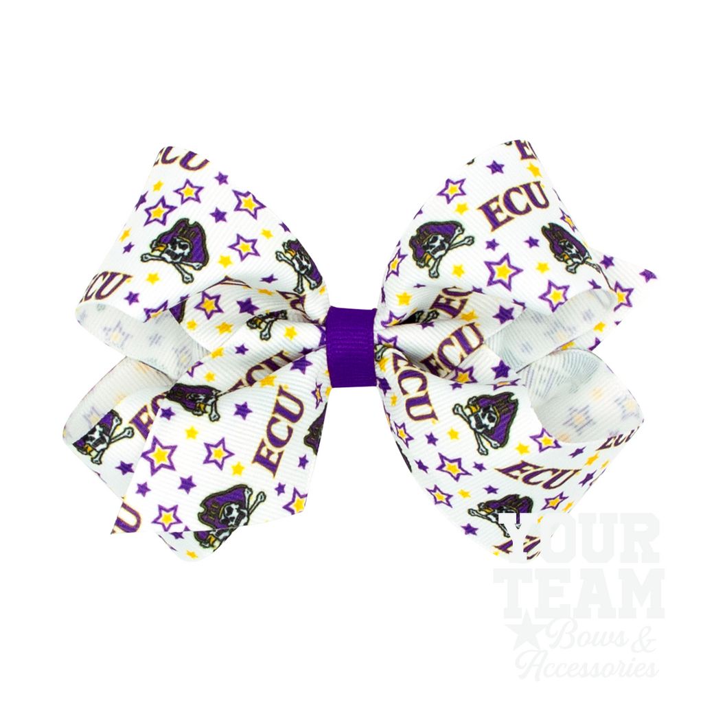 Medium East Carolina Logo Print Hair Bow - EASTERN CAROLINA UNIVERSITY