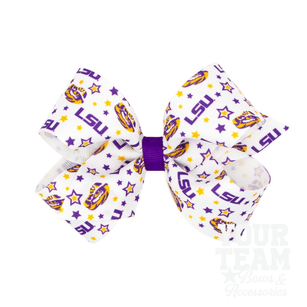 Medium Louisiana State Logo Print Hair Bow - LOUISIANA STATE