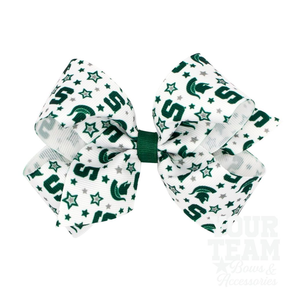 Medium Michigan State Logo Print Hair Bow - MICHIGAN STATE
