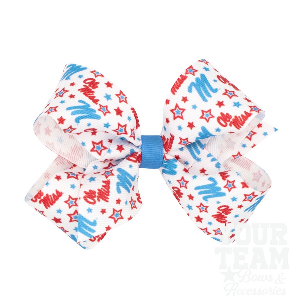 Medium Ole Miss Logo Print Hair Bow - MISSISSIPPI 3 (CAP)