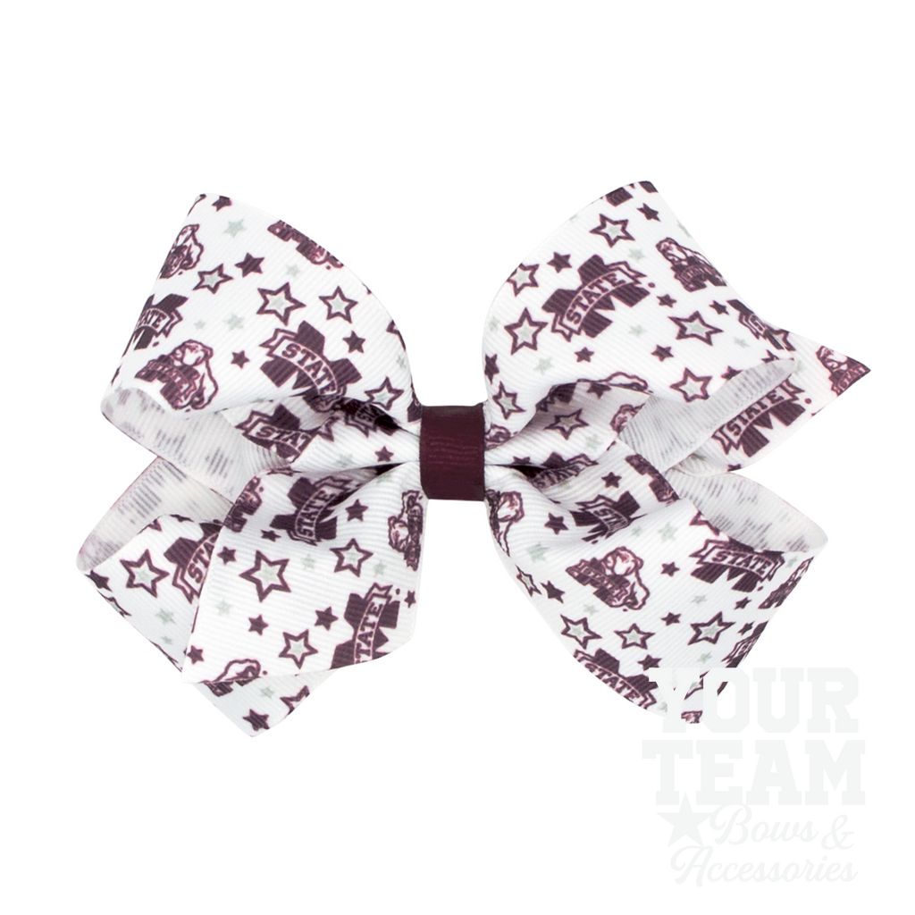 Medium Mississippi State Logo Print Hair Bow - MISSISSIPPI STATE