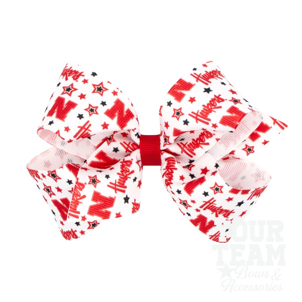Medium Nebraska Logo Print Hair Bow - NEBRASKA