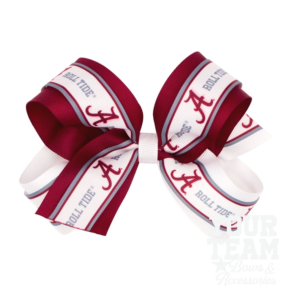 Large Alabama Logo Ribbon Underlay Hair Bow - ALABAMA