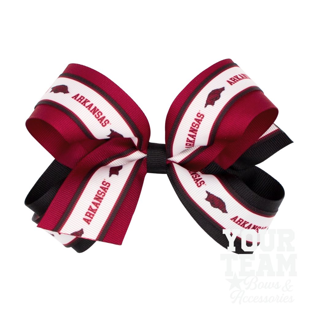 Large Arkansas Logo Ribbon Underlay Hair Bow - ARKANSAS
