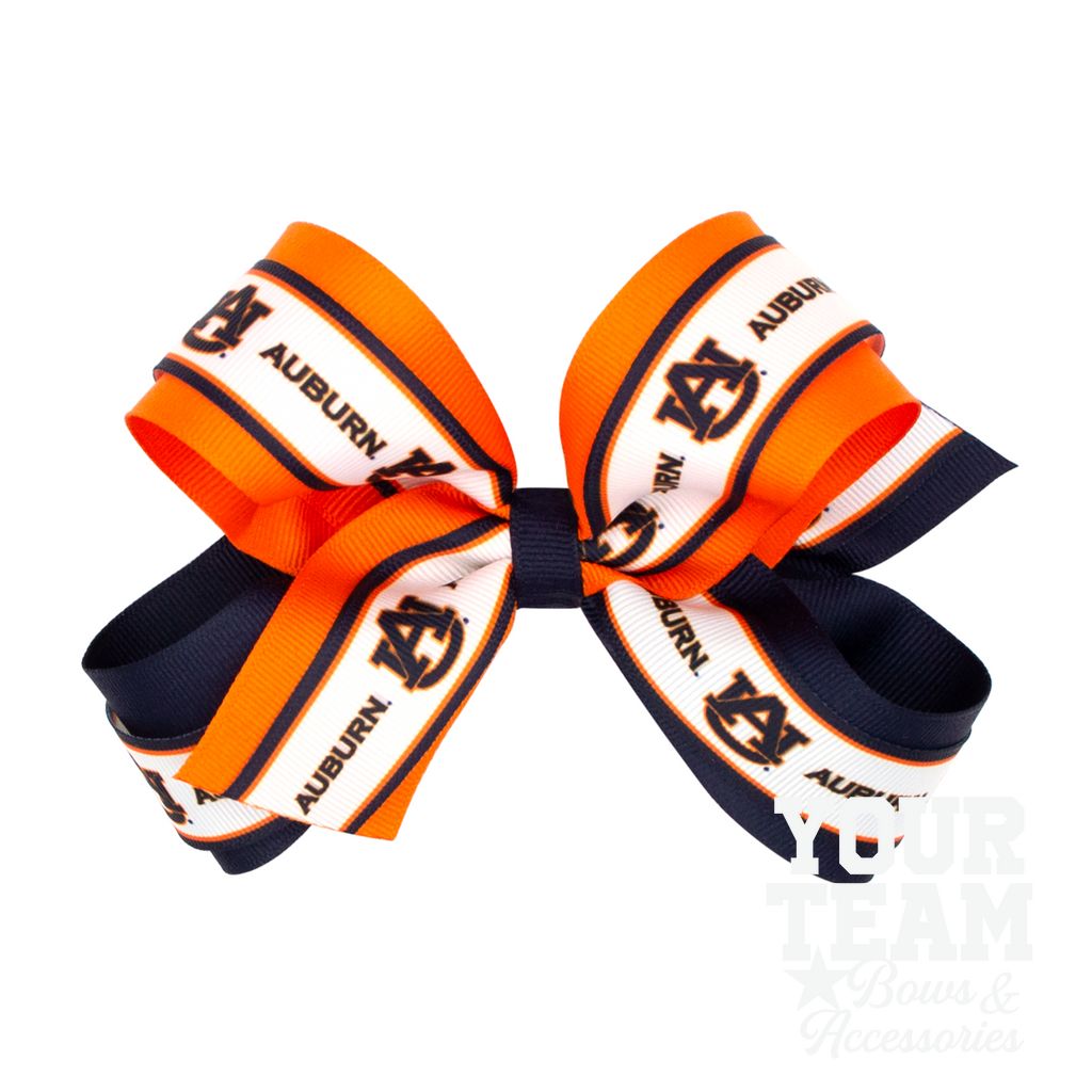Large Auburn Logo Ribbon Underlay Hair Bow - AUBURN