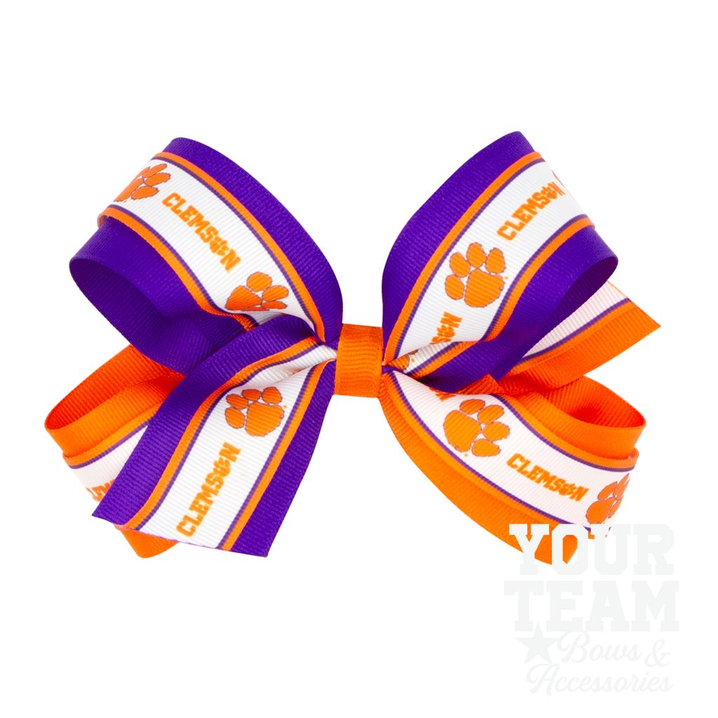 Large Clemson Logo Ribbon Underlay Hair Bow - CLEMSON