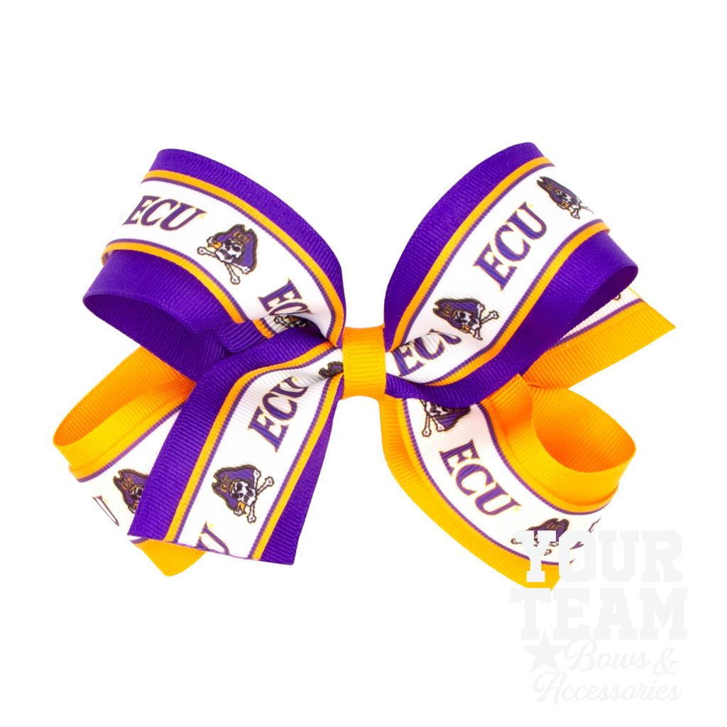 Large East Carolina Logo Ribbon Underlay Hair Bow - EASTERN CAROLINA UNIVERSITY