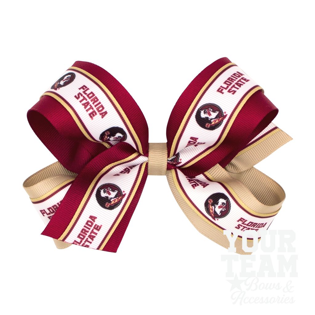Large Florida State Logo Ribbon Underlay Hair Bow - FLORIDA STATE
