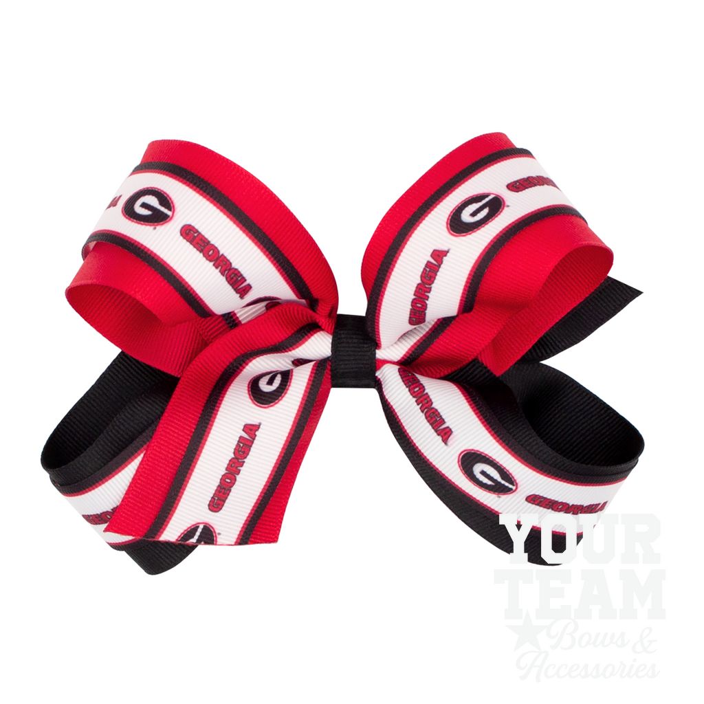 Large Georgia Logo Ribbon Underlay Hair Bow - GEORGIA