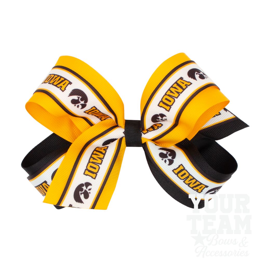 Large Iowa Logo Ribbon Underlay Hair Bow - IOWA