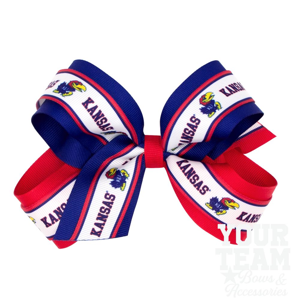Large Kansas Logo Ribbon Underlay Hair Bow - KANSAS