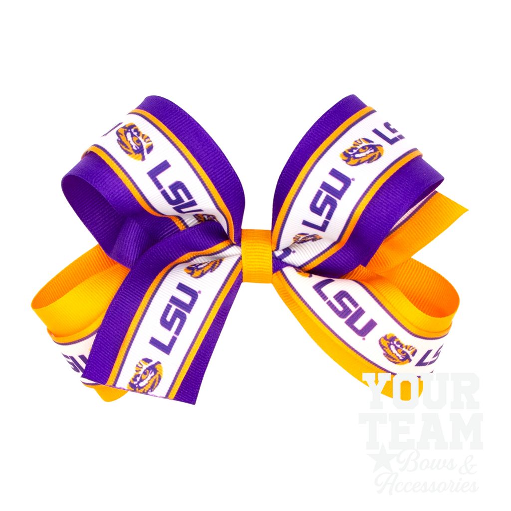 Large Louisiana State Logo Ribbon Underlay Hair Bow - LOUISIANA STATE