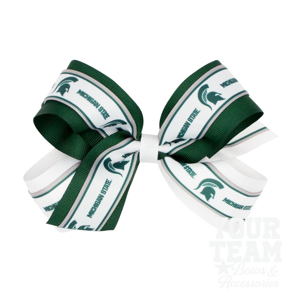 Large Michigan State Logo Ribbon Underlay Hair Bow - MICHIGAN STATE