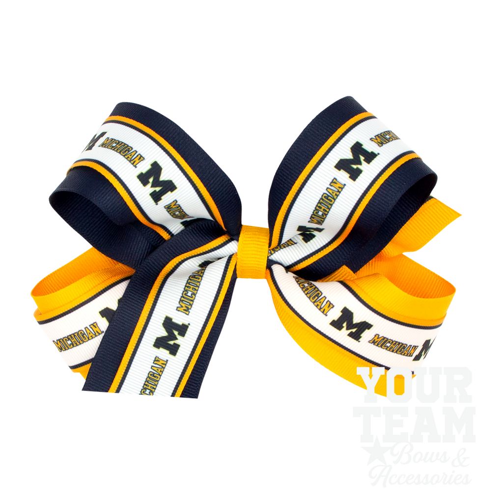 Large Michigan Logo Ribbon Underlay Hair Bow - MICHIGAN