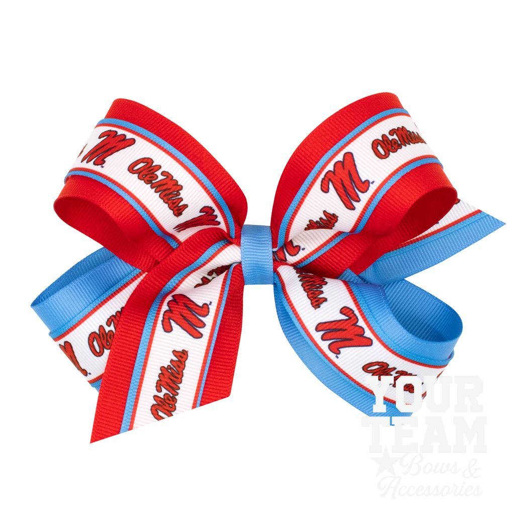 Large Ole Miss Logo Ribbon Underlay Hair Bow - MISSISSIPPI 3 (CAP)