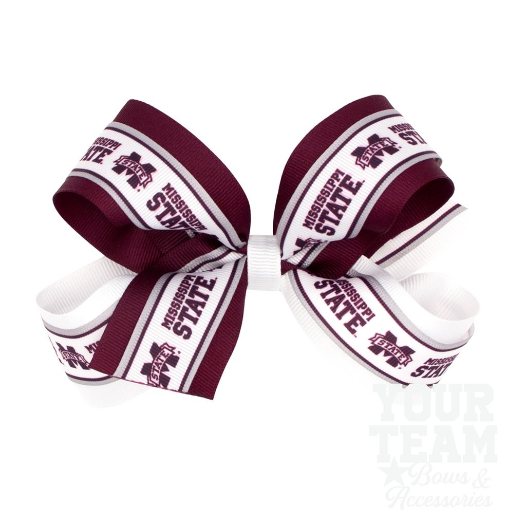 Large Mississippi State Logo Ribbon Underlay Hair Bow - MISSISSIPPI STATE