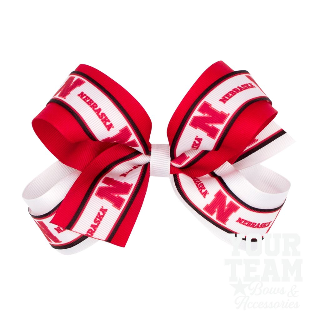 Large Nebraska Logo Ribbon Underlay Hair Bow - NEBRASKA