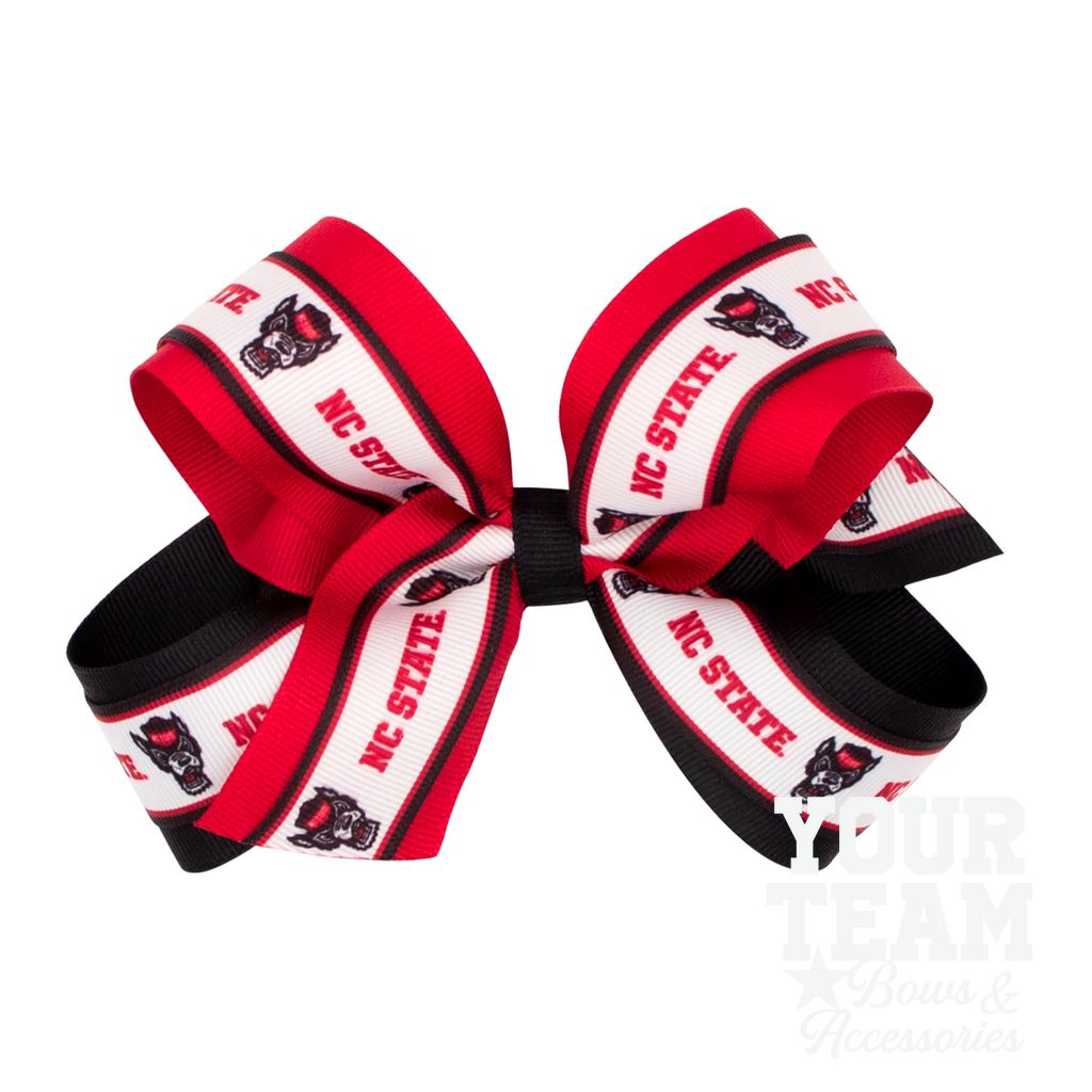 Large North Carolina State Logo Ribbon Underlay Hair Bow - NORTH CAROLINA STATE