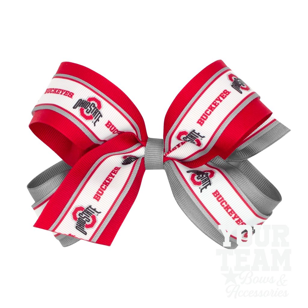 Large Ohio State Logo Ribbon Underlay Hair Bow - OHIO STATE