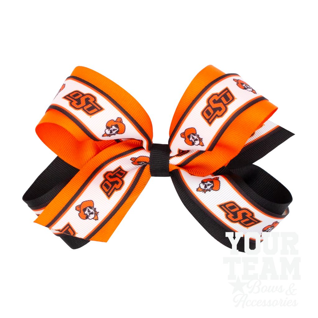 Large Oklahoma State Logo Ribbon Underlay Hair Bow - OKLAHOMA STATE