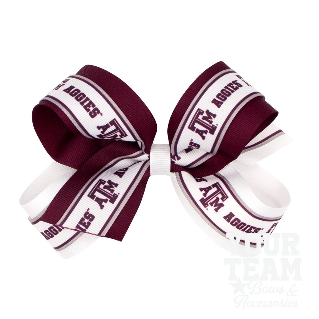 Large Texas A&M Logo Ribbon Underlay Hair Bow - TEXAS A&M