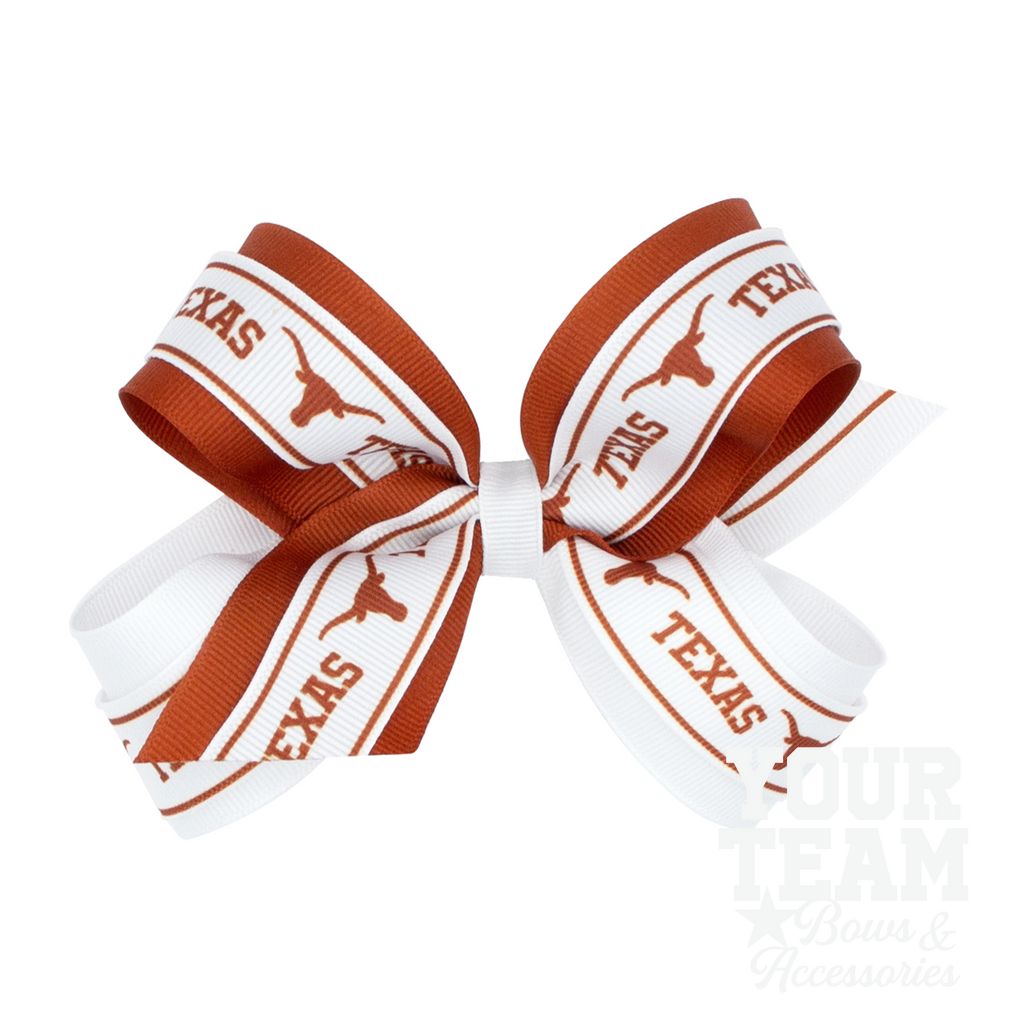 Large University of Texas Logo Ribbon Underlay Hair Bow - UNIVERSITY OF TEXAS