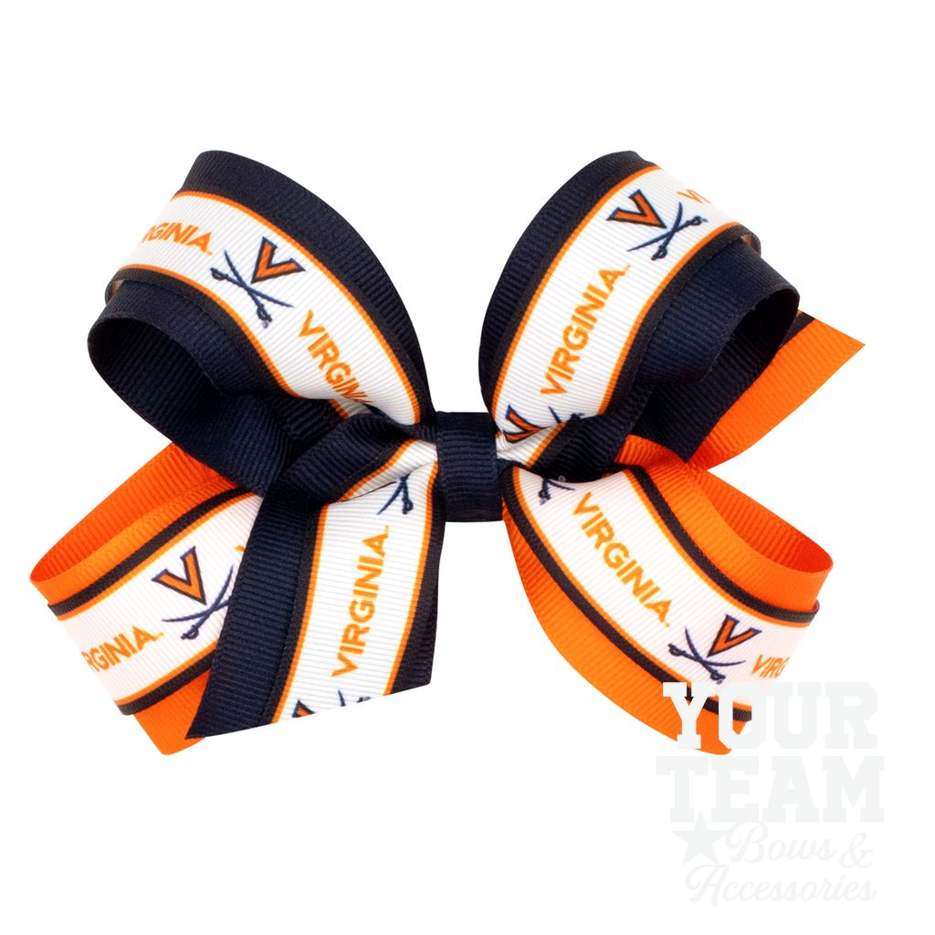Large Virginia Logo Ribbon Underlay Hair Bow - VIRGINIA