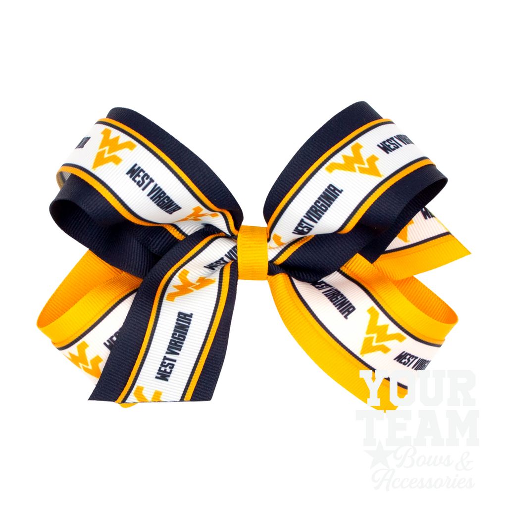 Large West Virginia Logo Ribbon Underlay Hair Bow - WEST VIRGINIA
