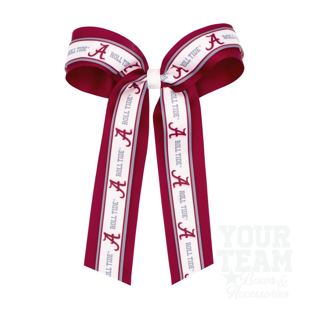 Large Alabama Logo Ribbon Underlay Hair Bow with Streamer Tails - ALABAMA