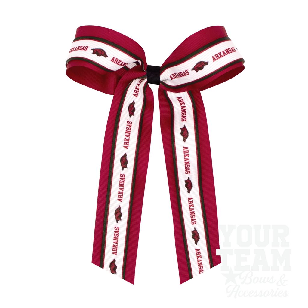 Large Arkansas Logo Ribbon Underlay Hair Bow with Streamer Tails - ARKANSAS