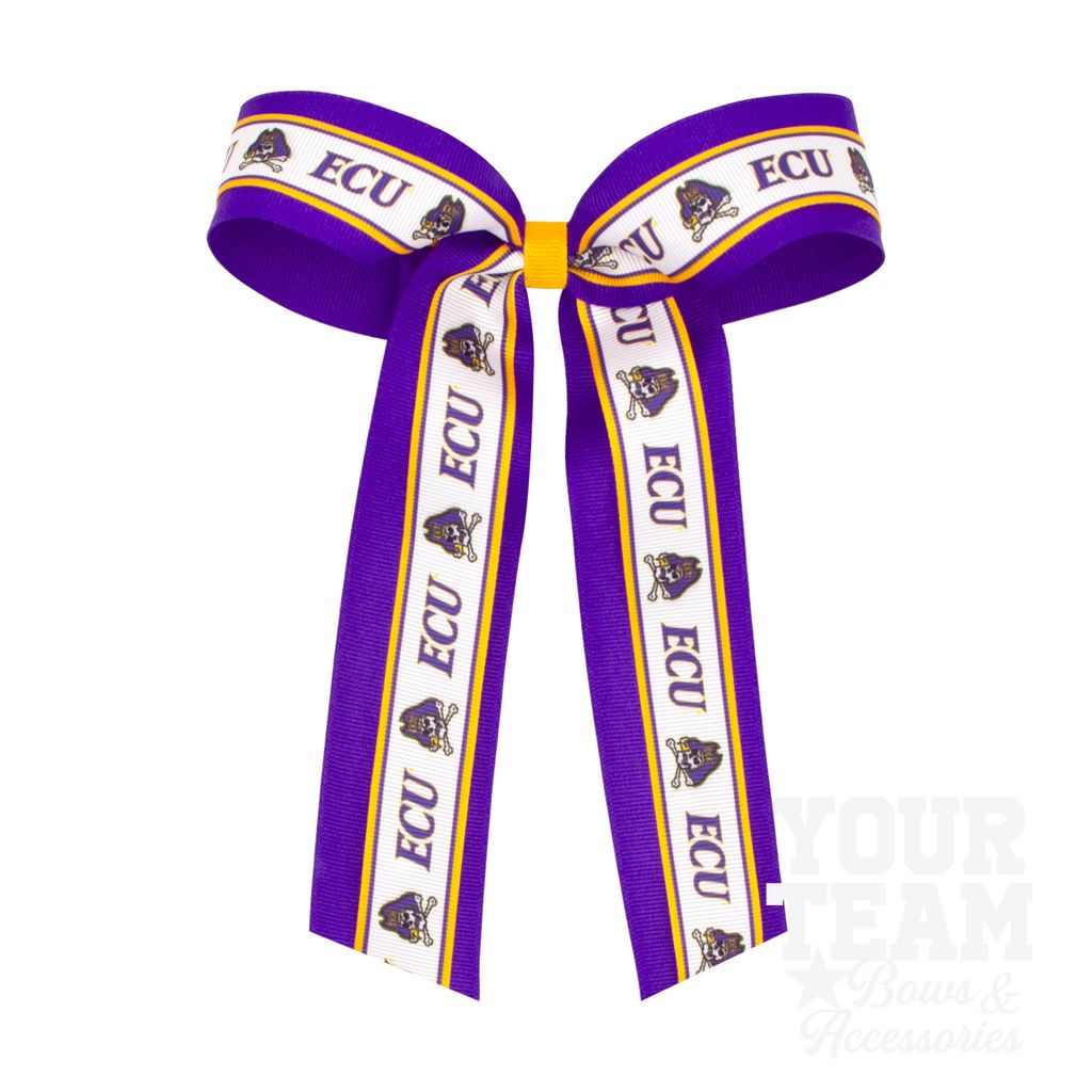 Large East Carolina Logo Ribbon Underlay Hair Bow with Streamer Tails