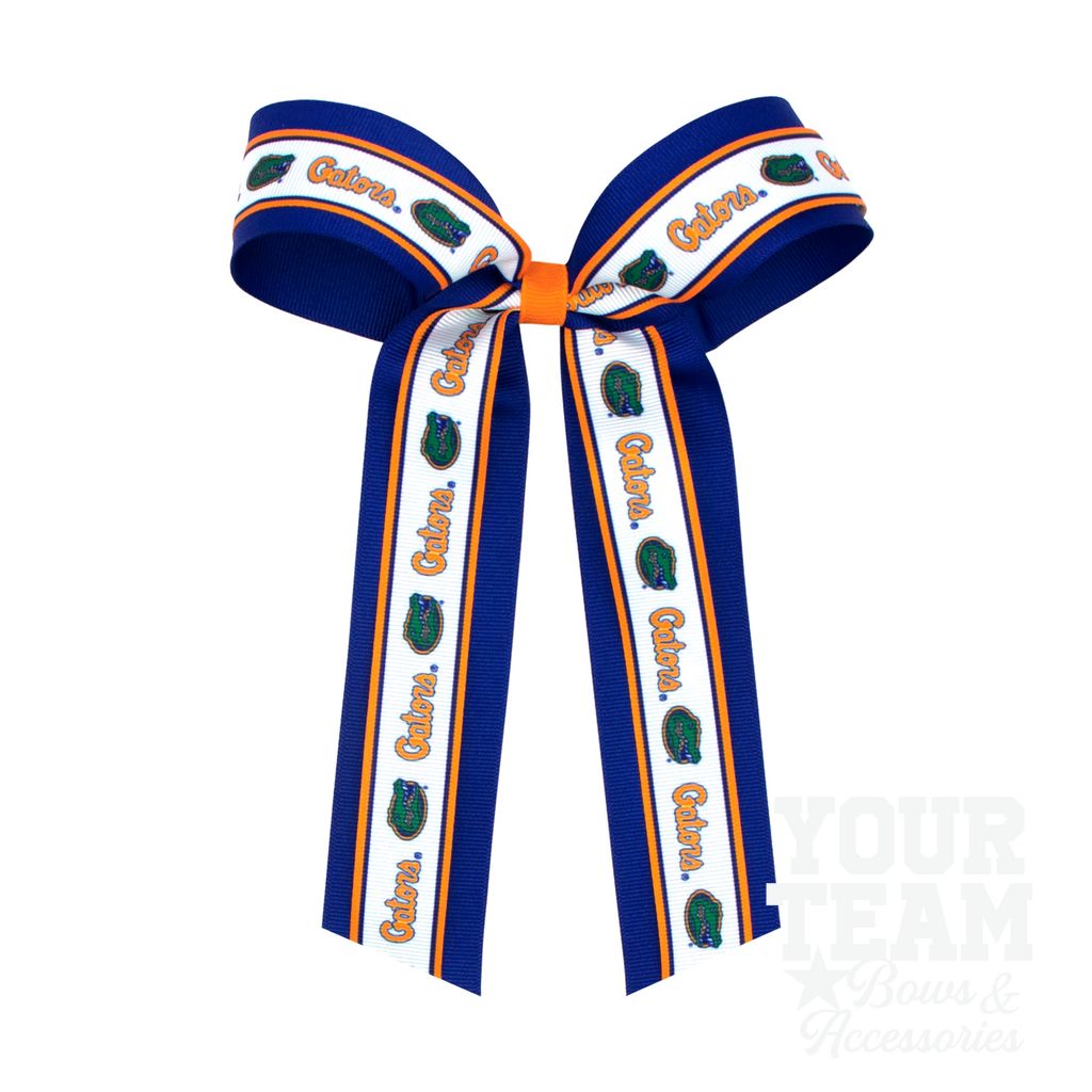 Large Florida Logo Ribbon Underlay Hair Bow with Streamer Tails - UNIV OF FLORIDA