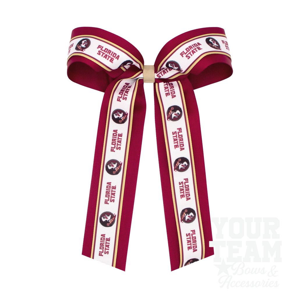 Large Florida State Logo Ribbon Underlay Hair Bow with Streamer Tails - FLORIDA STATE